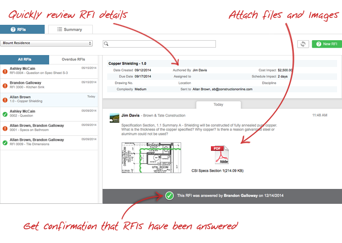 UDA ConstructionOnline™ South Africa - RFI Tracking - Tour of Features